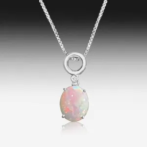 14kt White Gold Opal and Diamond pendant