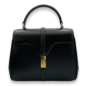 16 Mini Black Top Handle Bag in Calfskin, Gold hardware