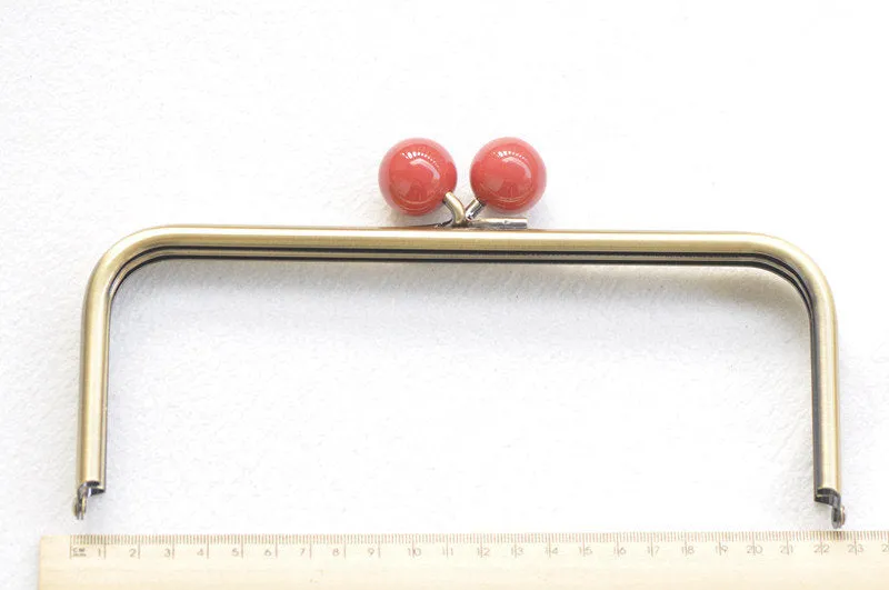 22cm  (8") Retro Bronze Purse Frame With Large Red Kisslock Glue-In Style Closure Frame 22x9cm