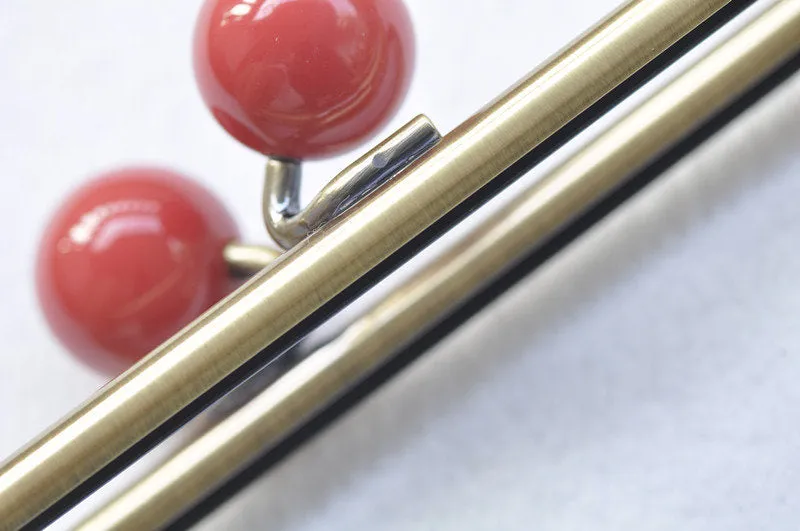 22cm  (8") Retro Bronze Purse Frame With Large Red Kisslock Glue-In Style Closure Frame 22x9cm