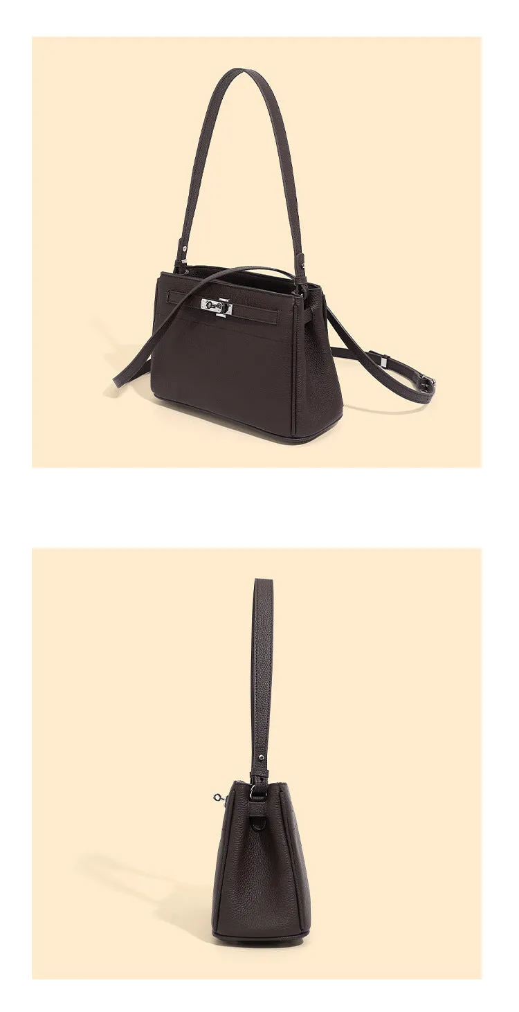24CM genuine leather women's  single shoulder small square bag 2917 Coffee