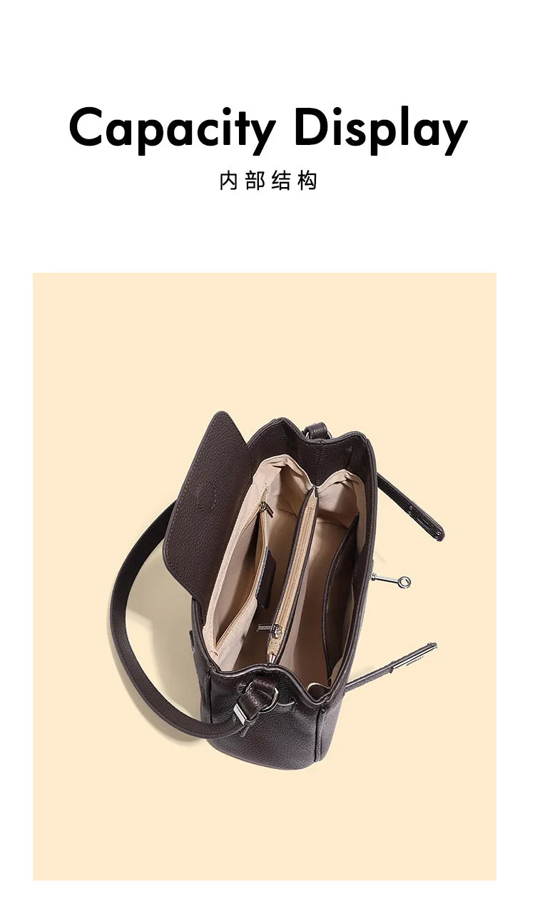 24CM genuine leather women's  single shoulder small square bag 2917 Coffee