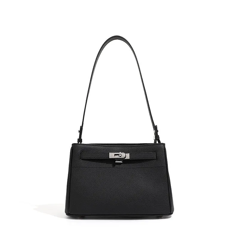 24CM genuine leather women's  single shoulder small square bag 2917 Coffee