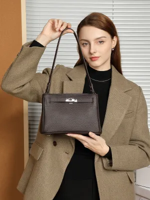 24CM genuine leather women's  single shoulder small square bag 2917 Coffee