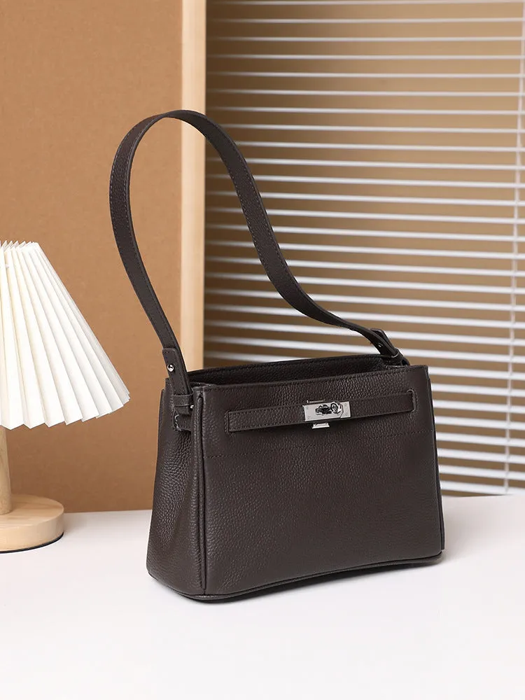 24CM genuine leather women's  single shoulder small square bag 2917 Coffee