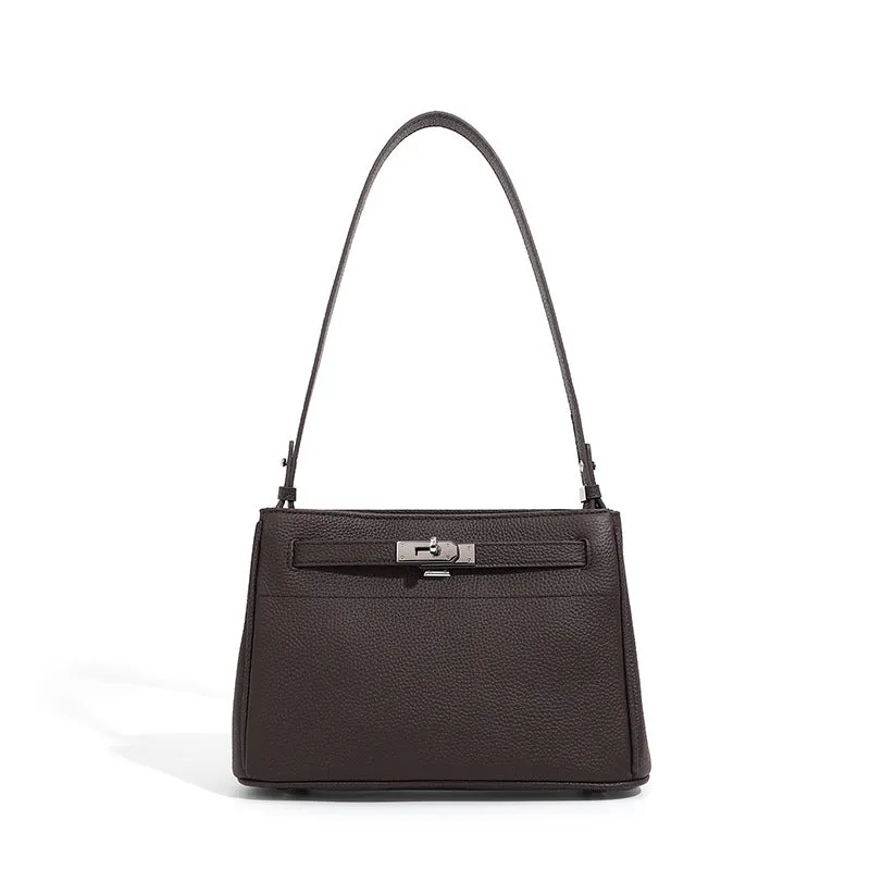 24CM genuine leather women's  single shoulder small square bag 2917 Coffee