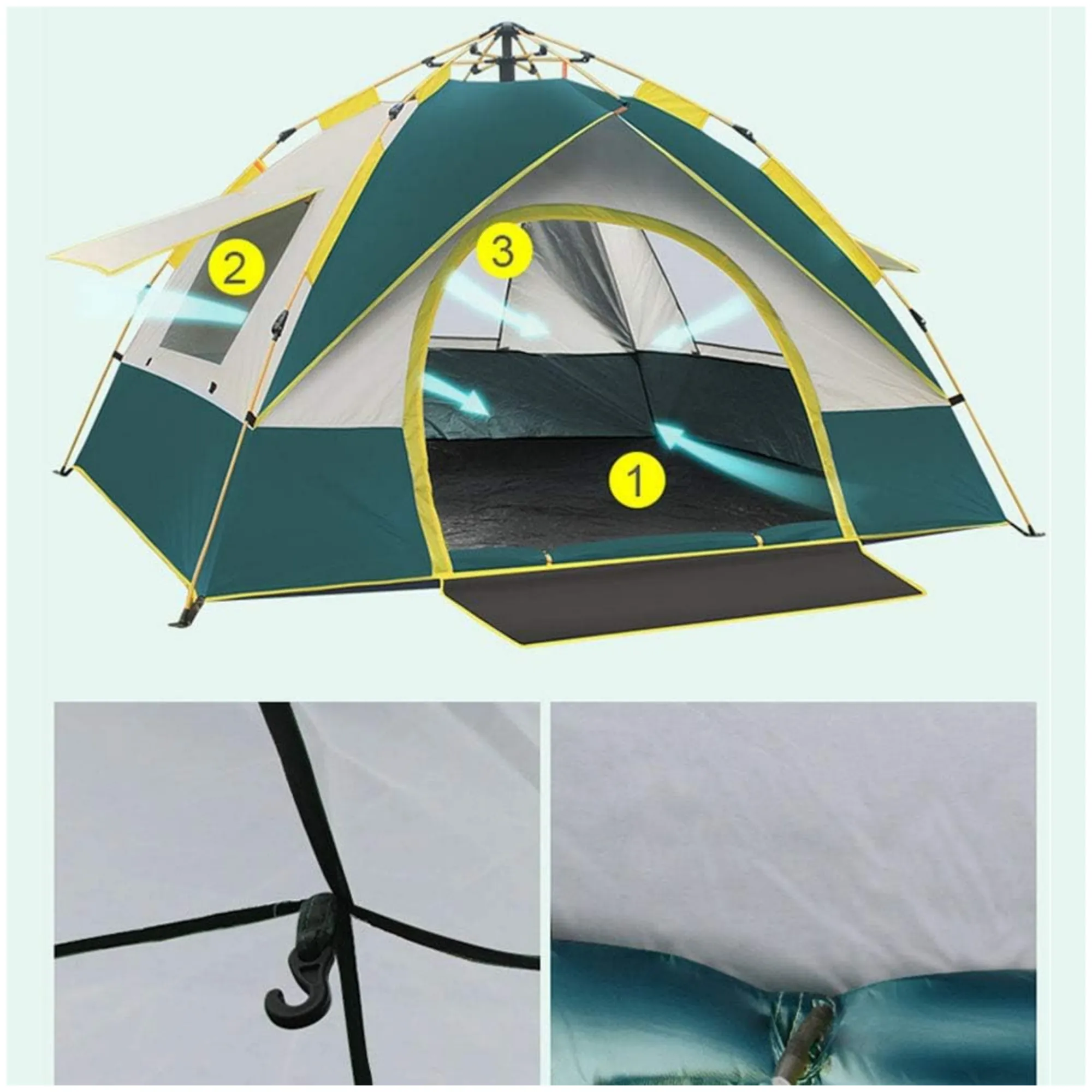 2m x 1.5m x 1.25m One Door, 3 Windows Fully Automatic Pop-up Camping Tent JG20375530