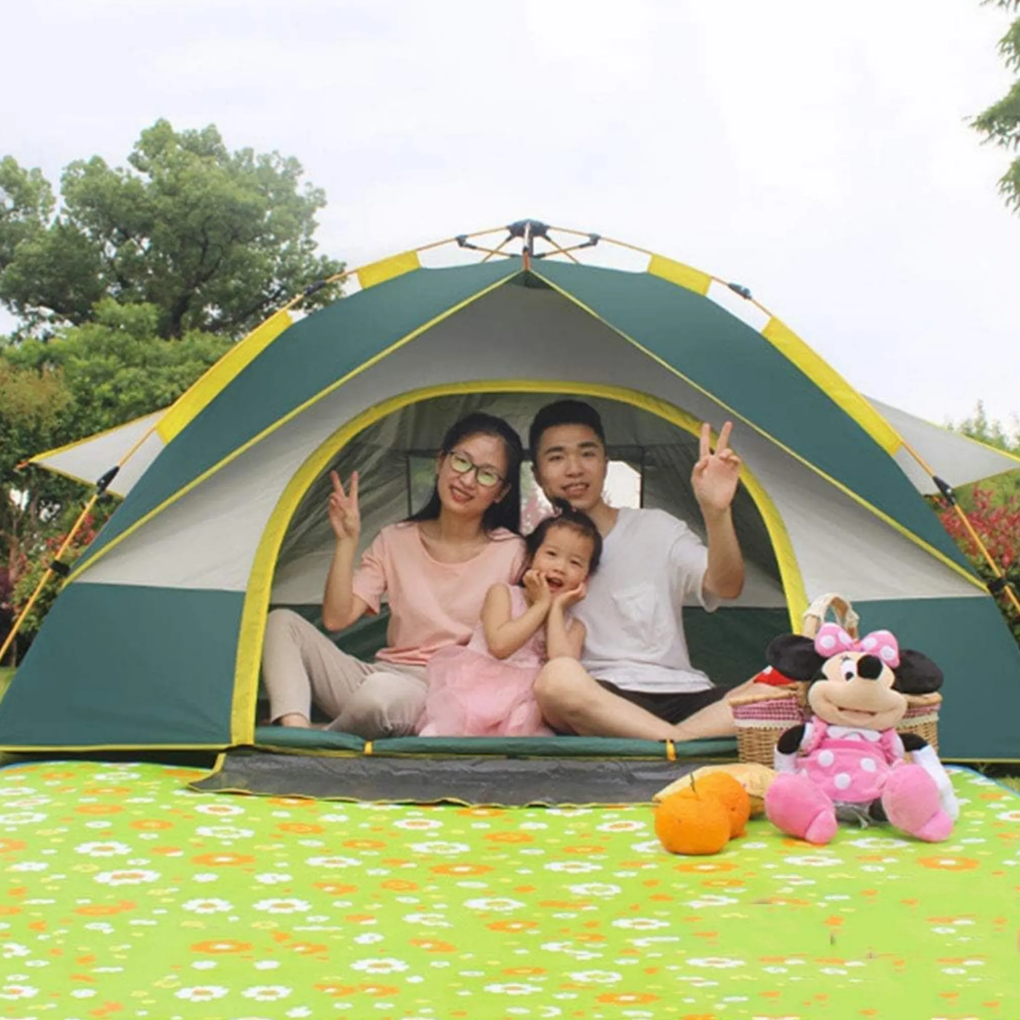 2m x 1.5m x 1.25m One Door, 3 Windows Fully Automatic Pop-up Camping Tent JG20375530