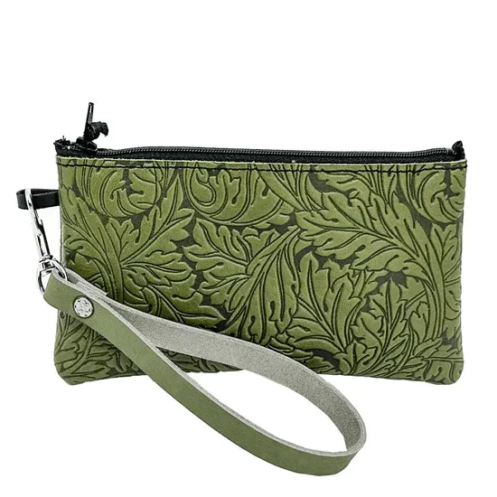Acanthus Leather Zip Wristlet Pouch