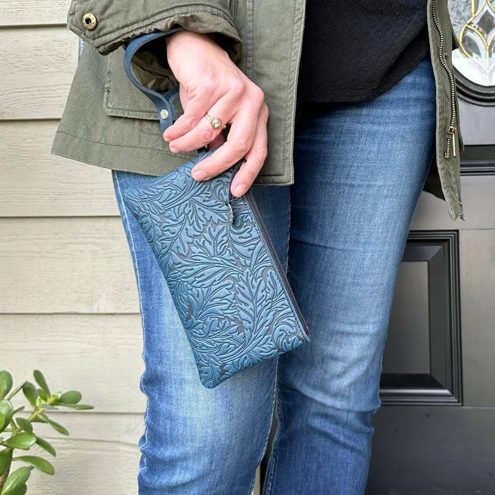 Acanthus Leather Zip Wristlet Pouch