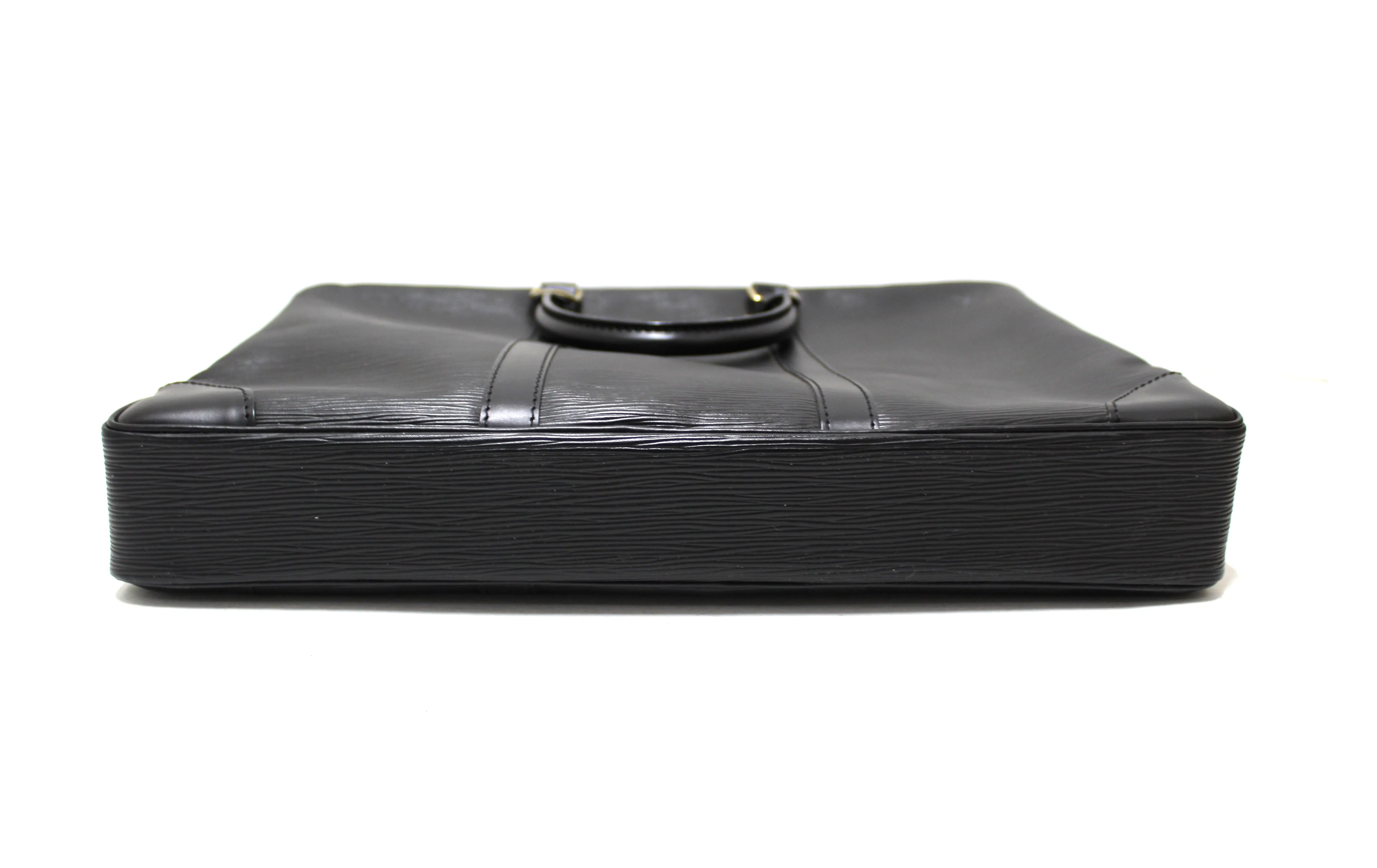 Authentic Louis Vuitton Black Epi Leather Porte-Documents Voyage Briefcase Business Bag