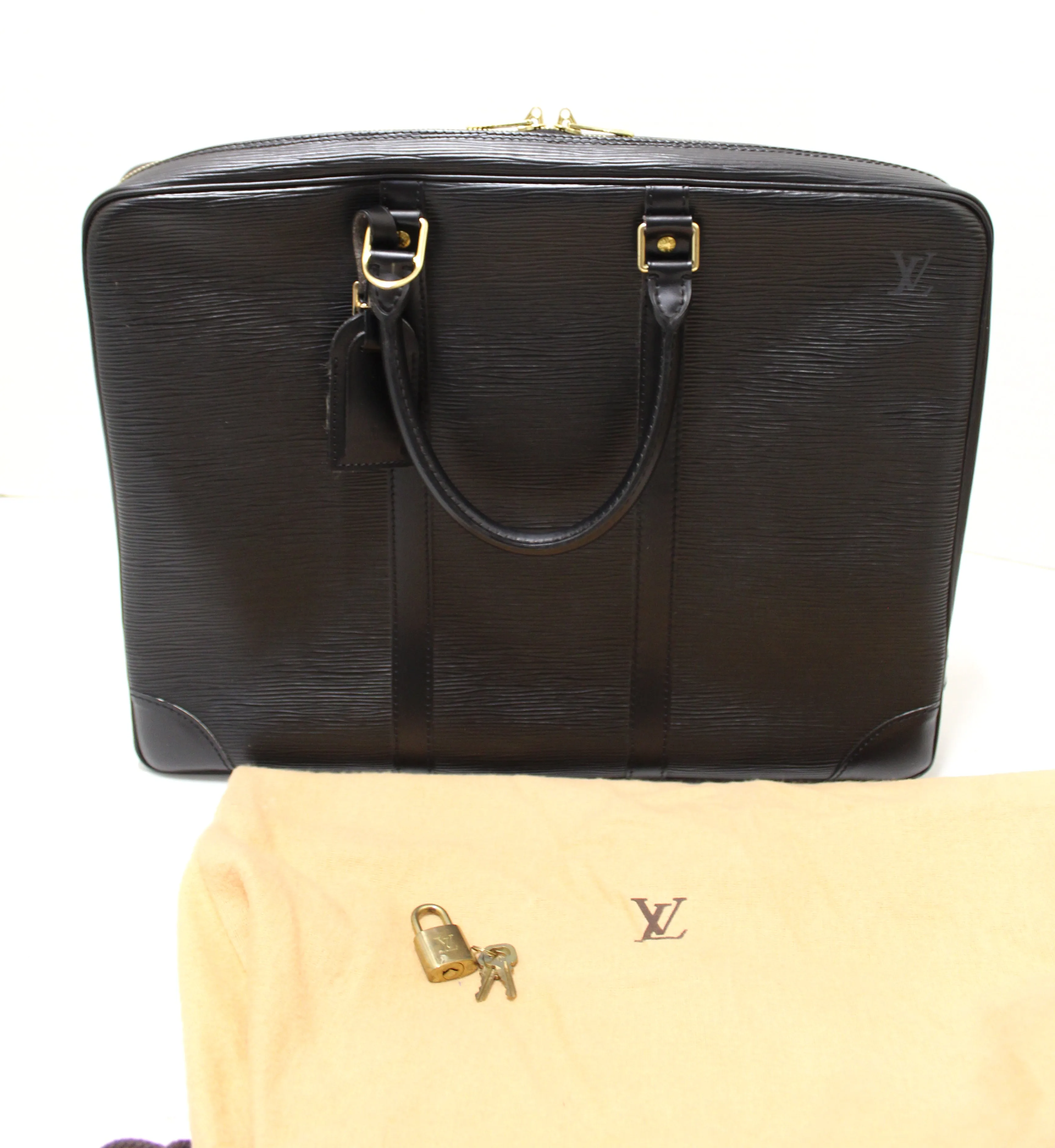 Authentic Louis Vuitton Black Epi Leather Porte-Documents Voyage Briefcase Business Bag
