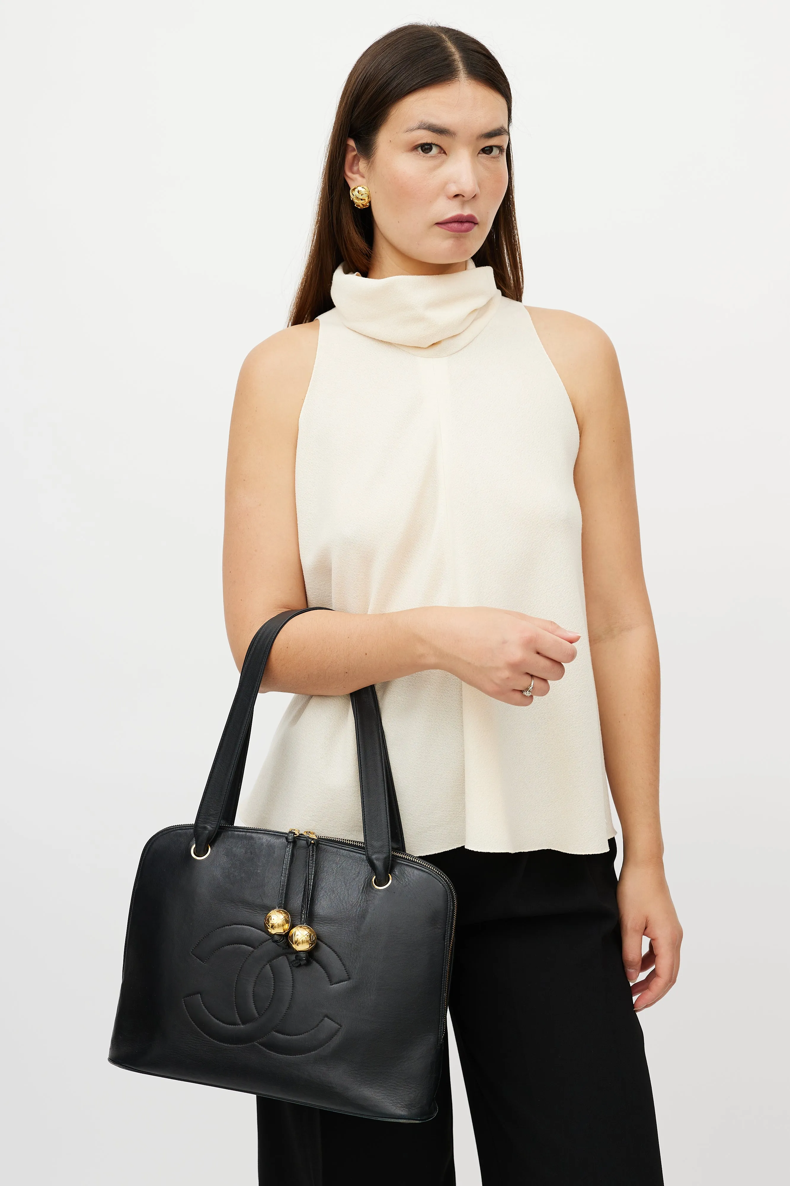 Black & Gold Dome CC Leather Bag