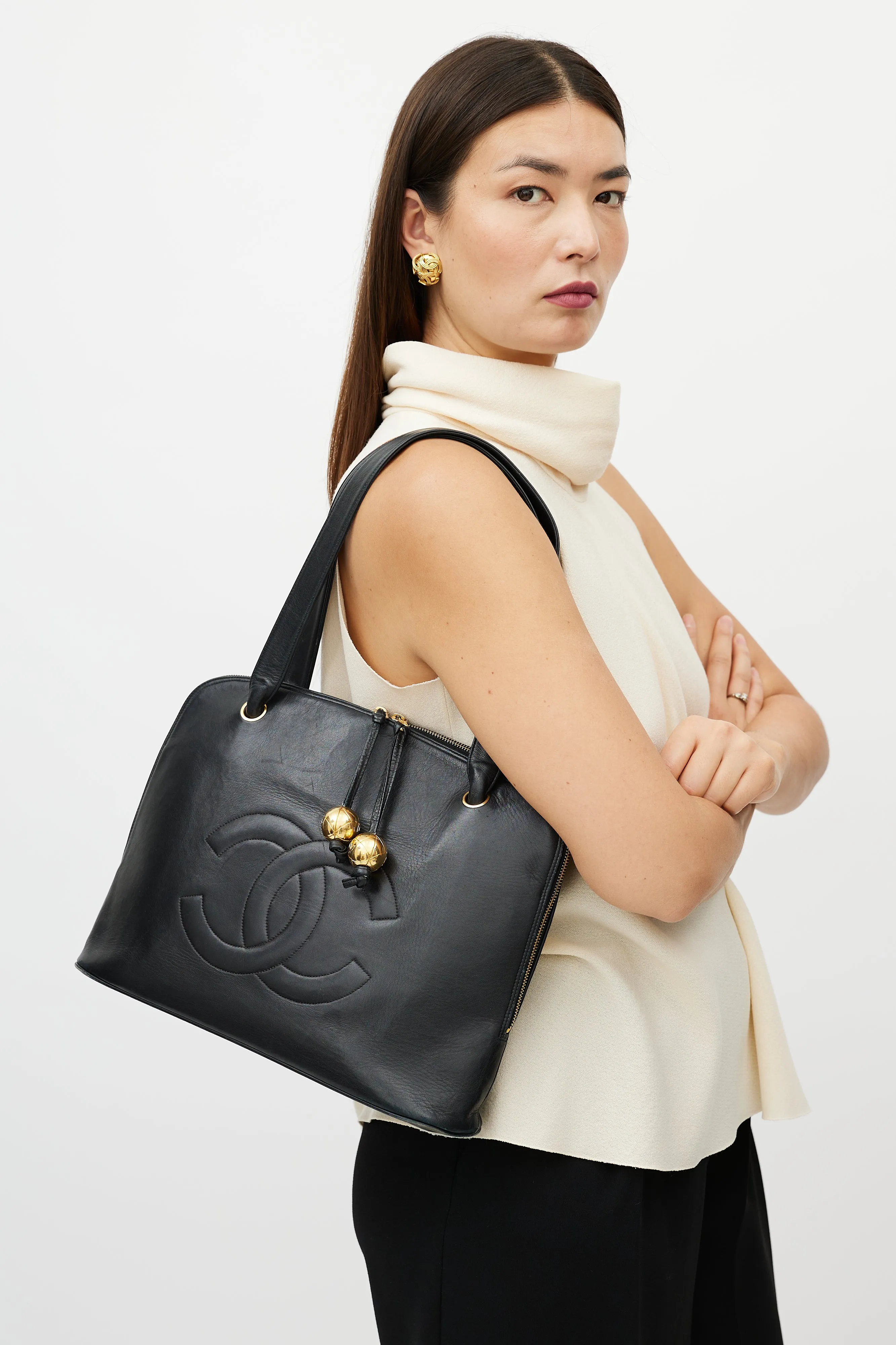 Black & Gold Dome CC Leather Bag