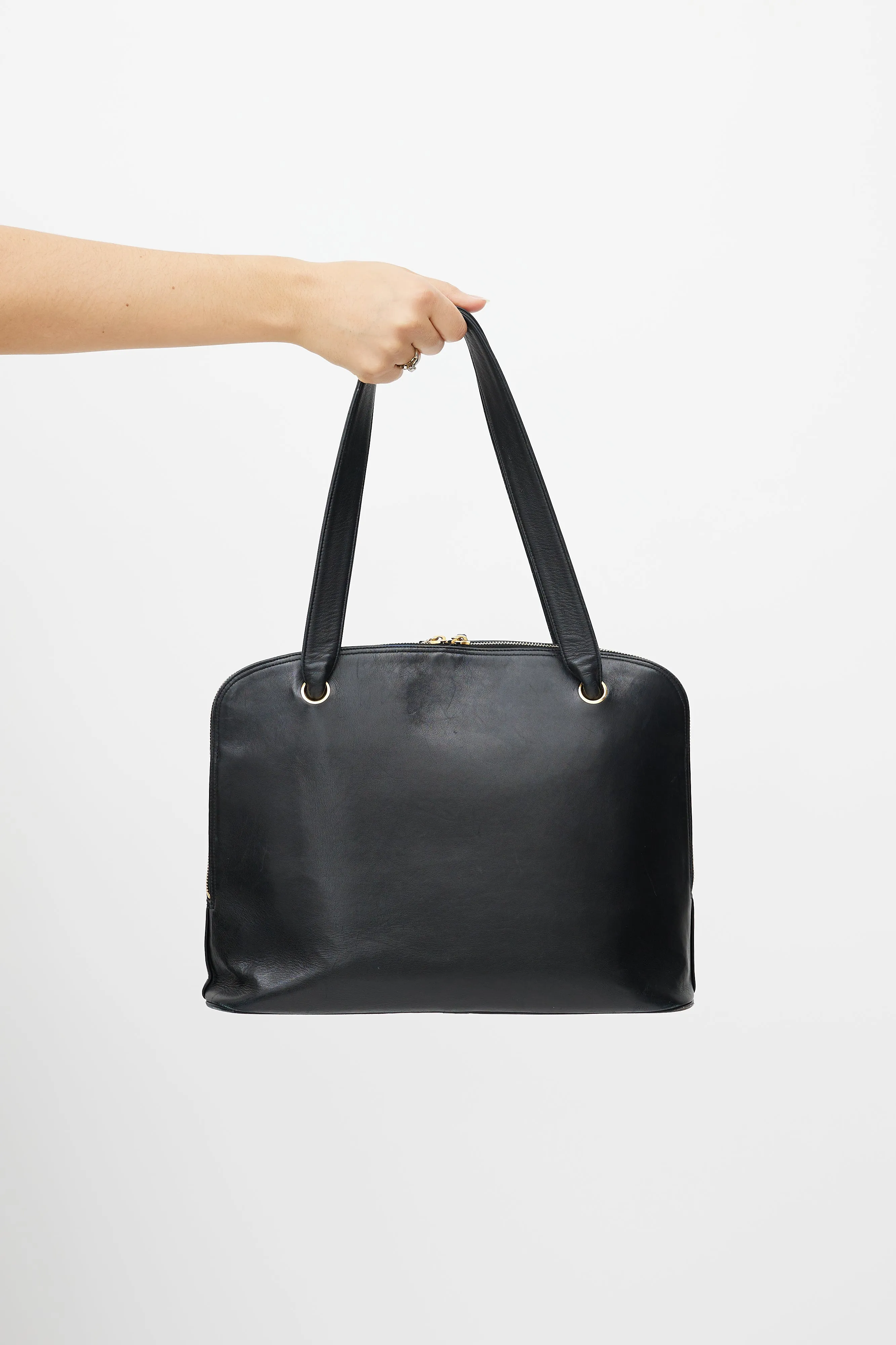 Black & Gold Dome CC Leather Bag