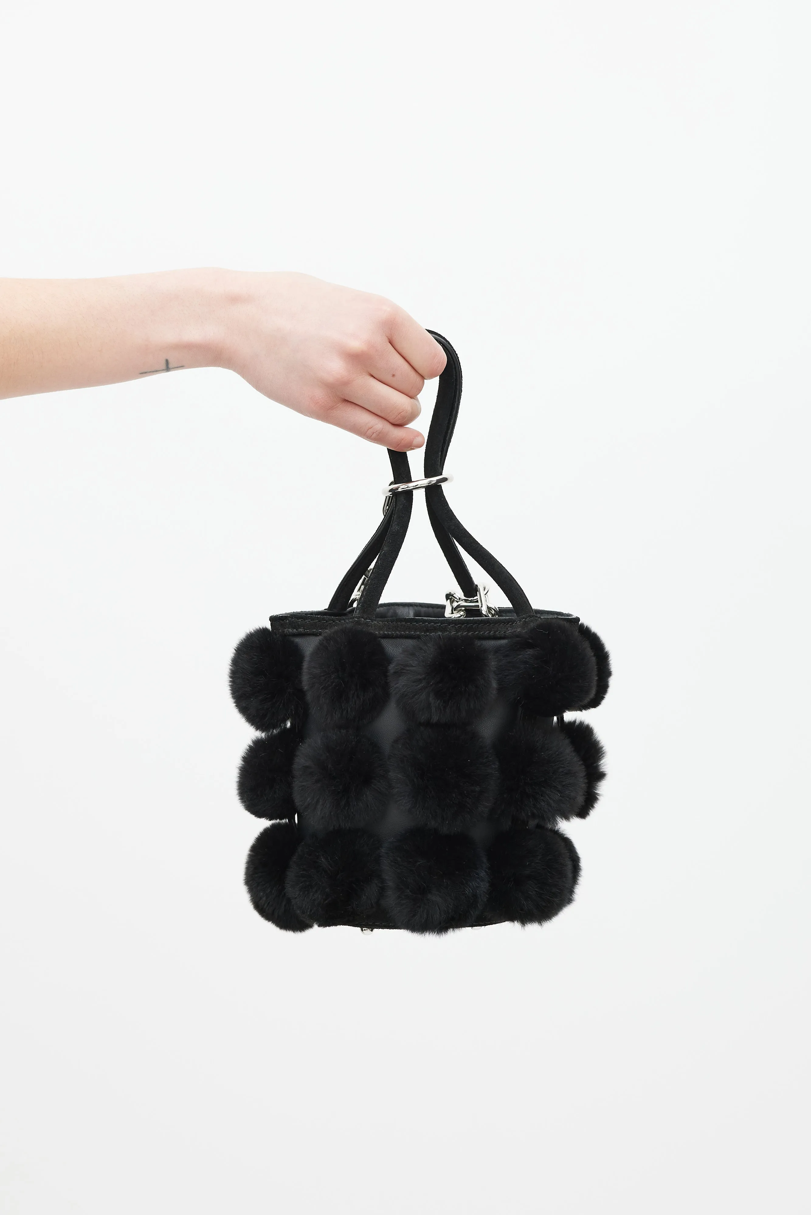 Black Leather & Fur Roxy Bucket Bag