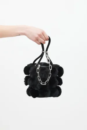Black Leather & Fur Roxy Bucket Bag