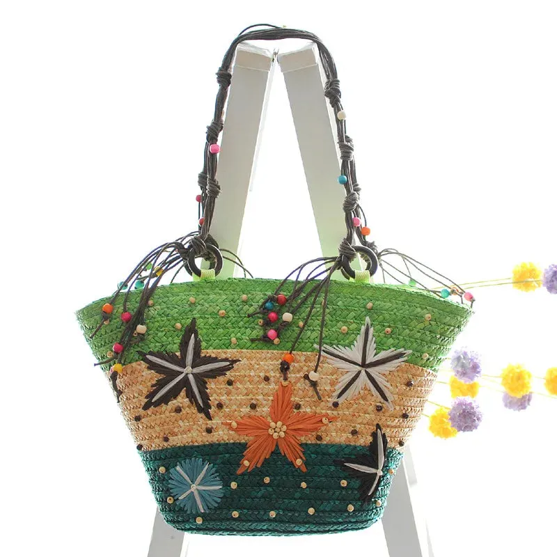Bohemian Starfish Straw Tote Bag