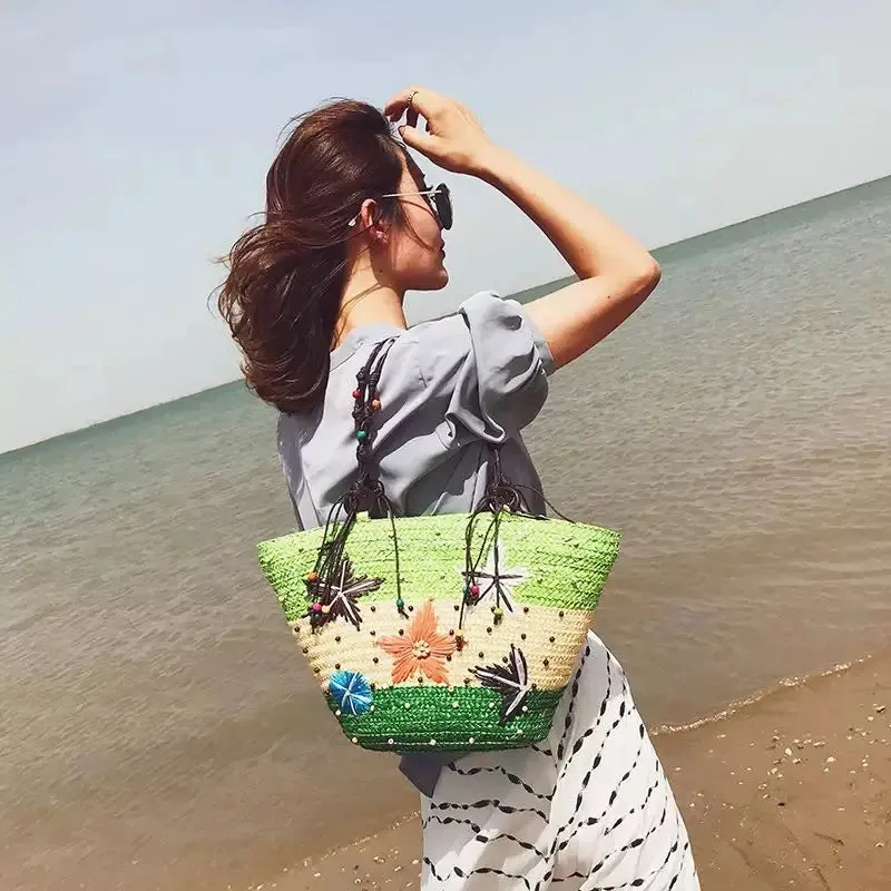 Bohemian Starfish Straw Tote Bag