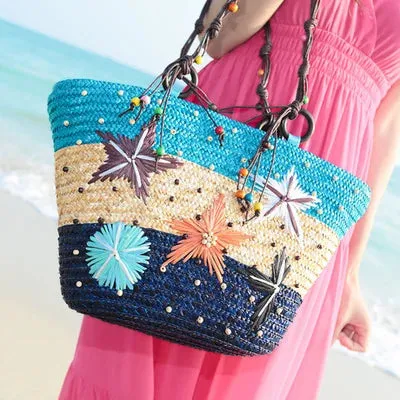 Bohemian Starfish Straw Tote Bag