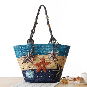 Bohemian Starfish Straw Tote Bag