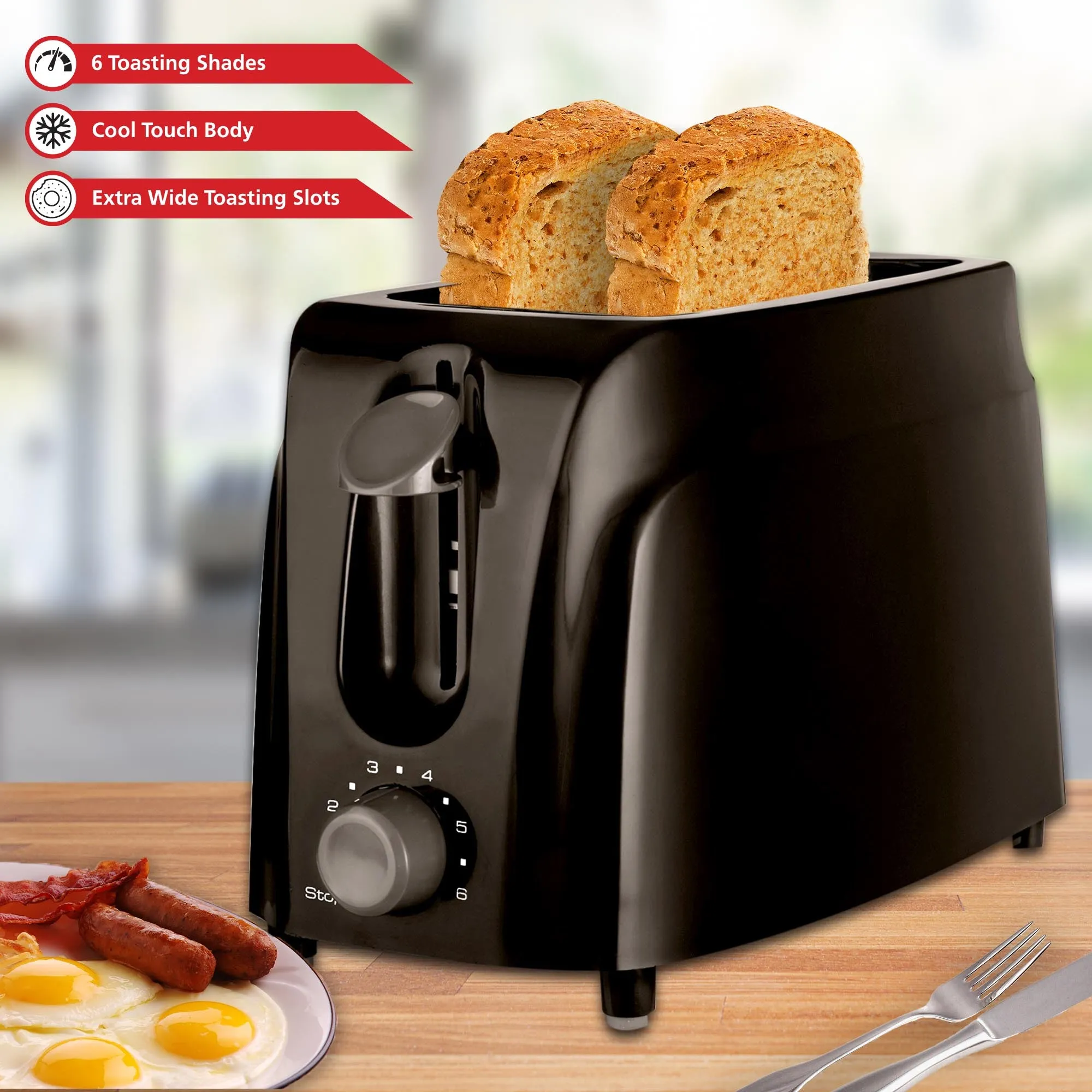 Brentwood TS-260B Cool Touch 2-Slice Toaster, Black