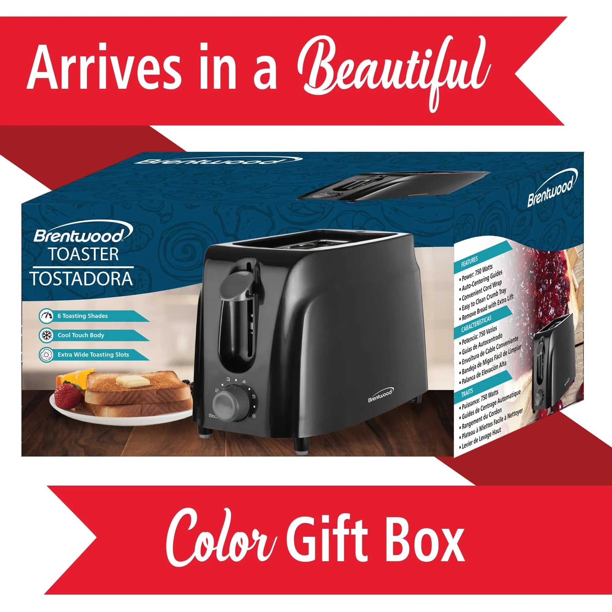 Brentwood TS-260B Cool Touch 2-Slice Toaster, Black