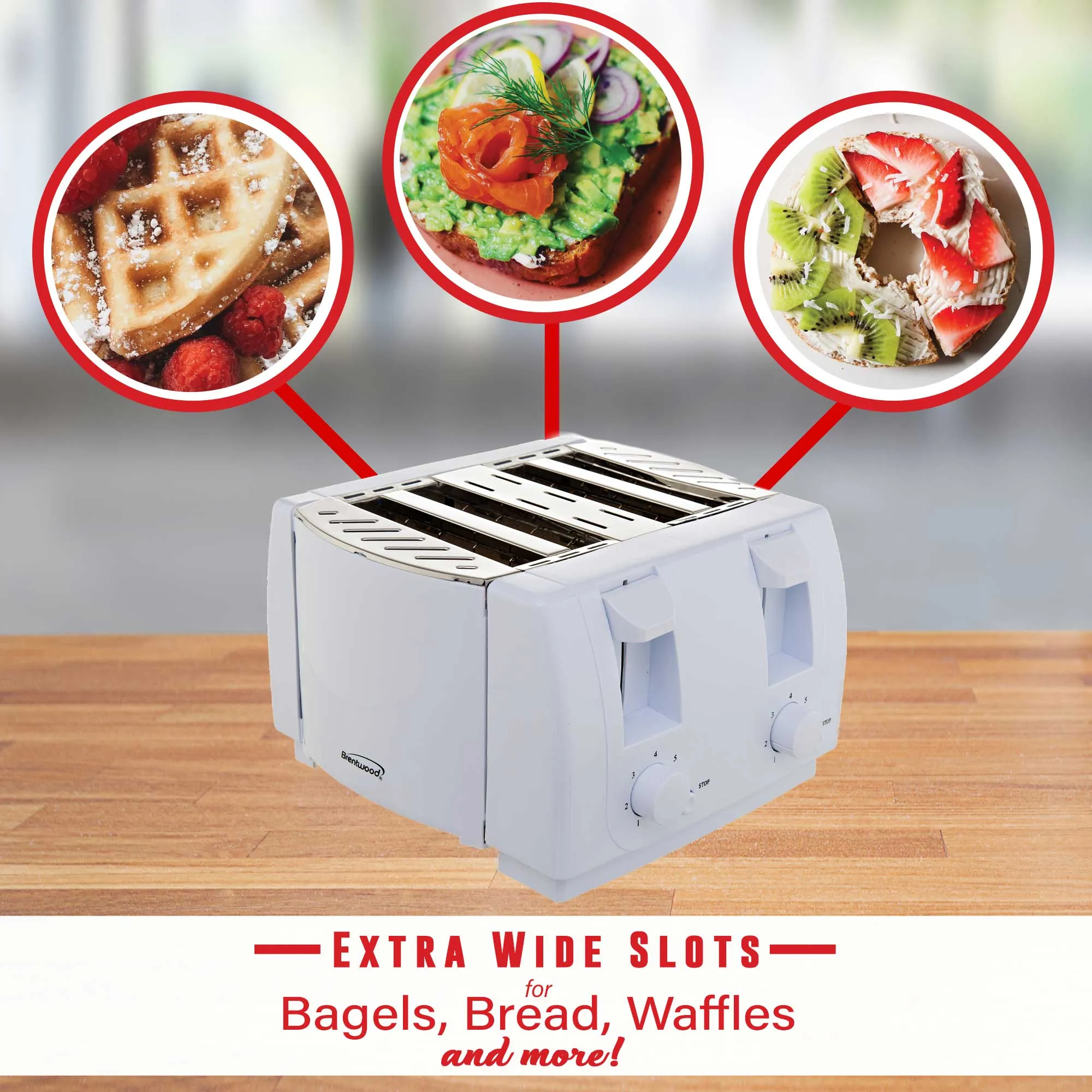 Brentwood TS-265 Cool Touch 4 Slice Toaster, White