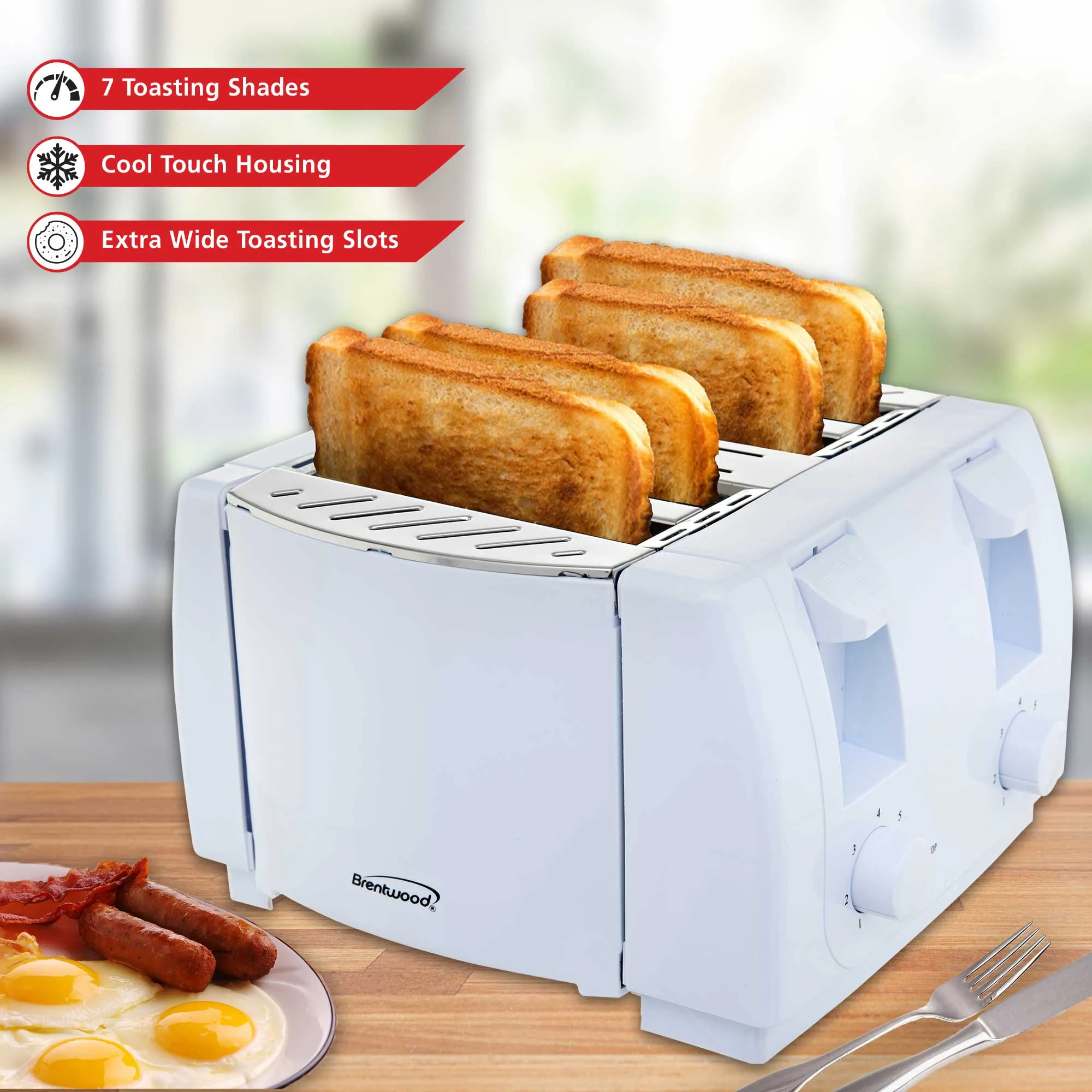 Brentwood TS-265 Cool Touch 4 Slice Toaster, White