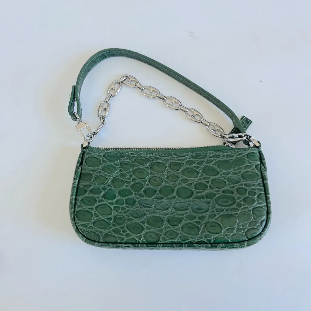 By Far Green Crocodile Embossed Rachel mini hand bag