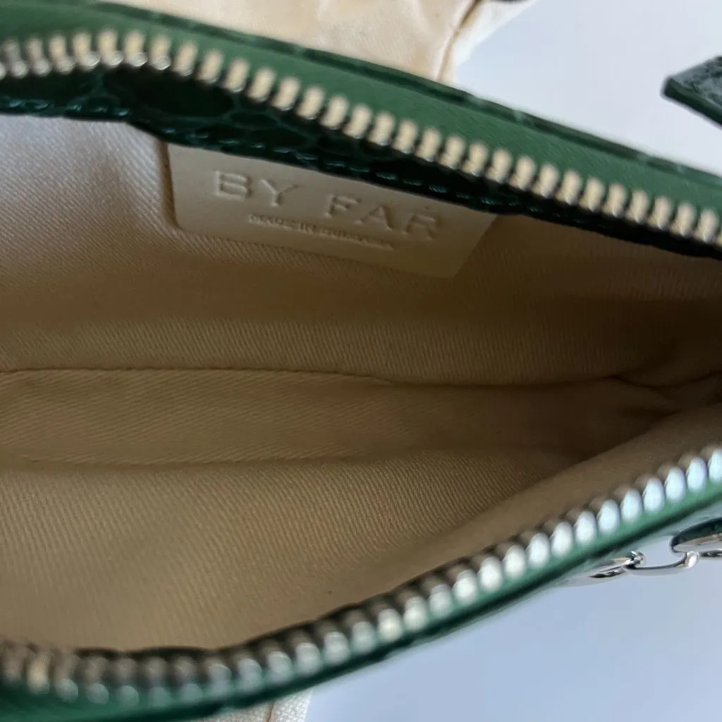 By Far Green Crocodile Embossed Rachel mini hand bag