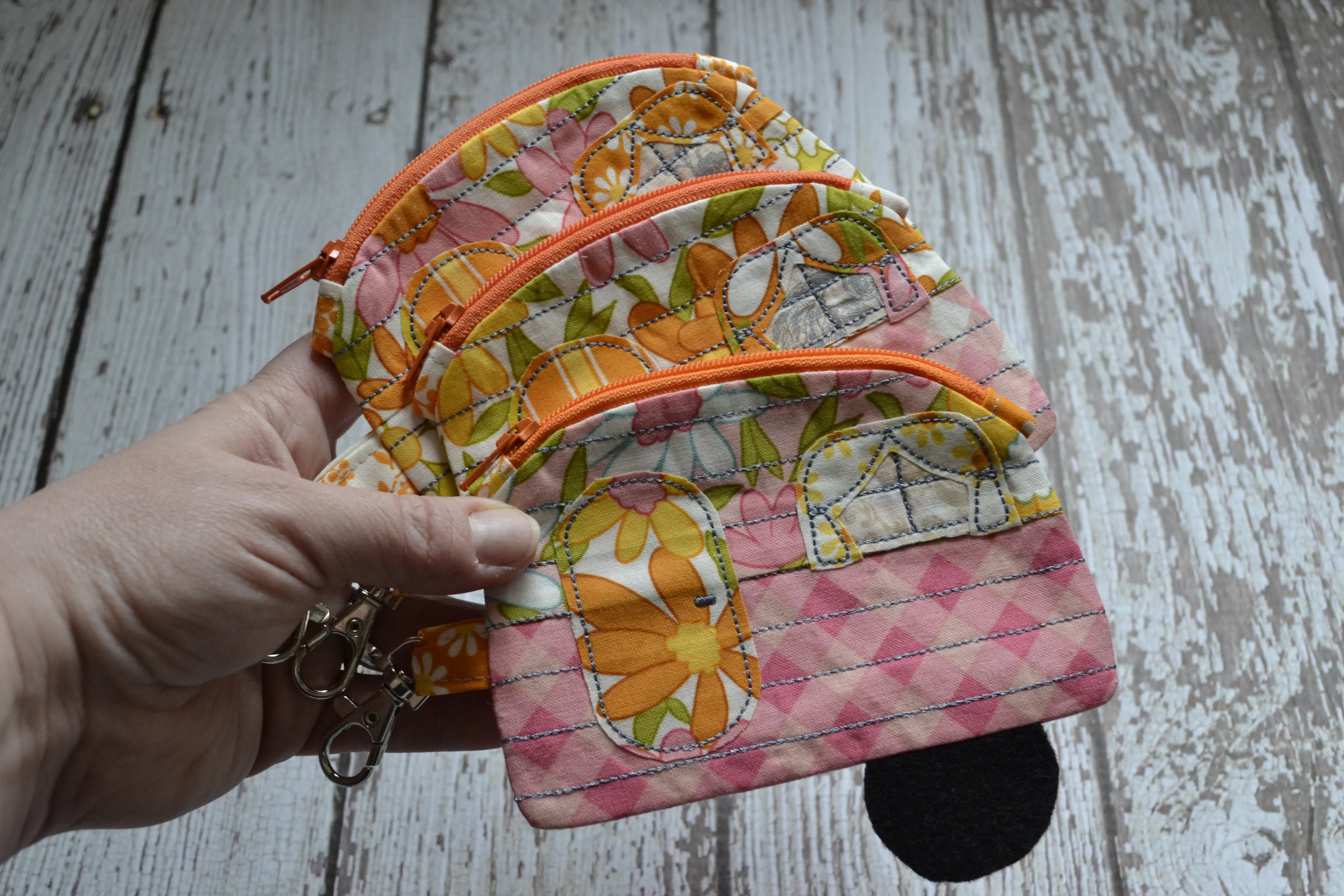 Camper Shaped Coin Purse -Re-Purposed Fabric - Group J - (3)