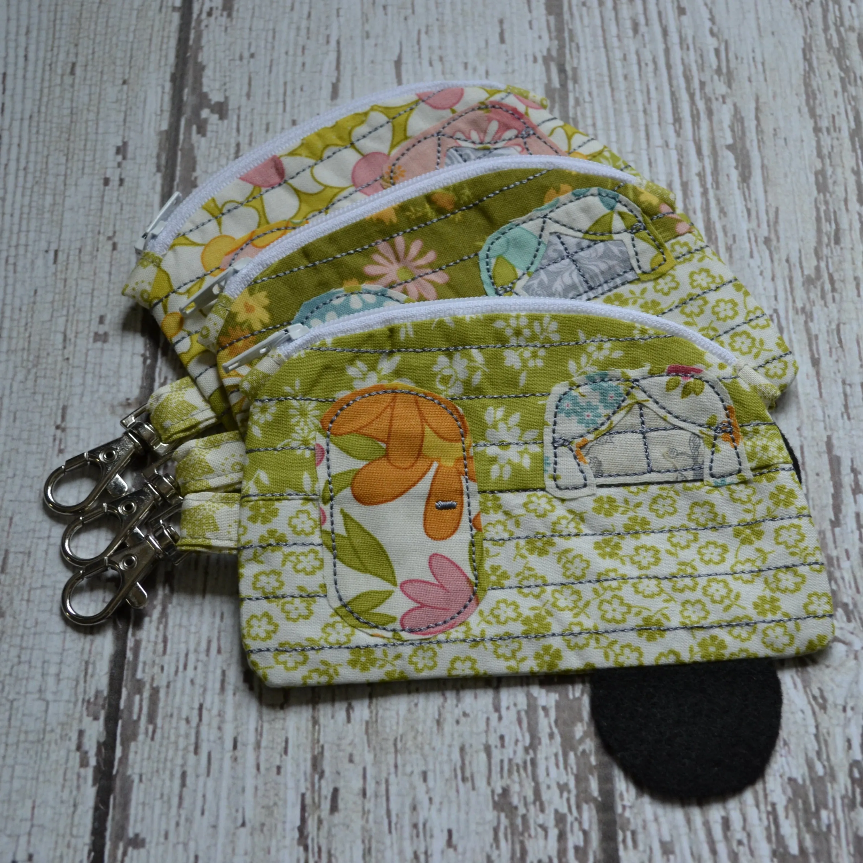 Camper Shaped Coin Purse -Re-Purposed Fabric - Group K - (3)