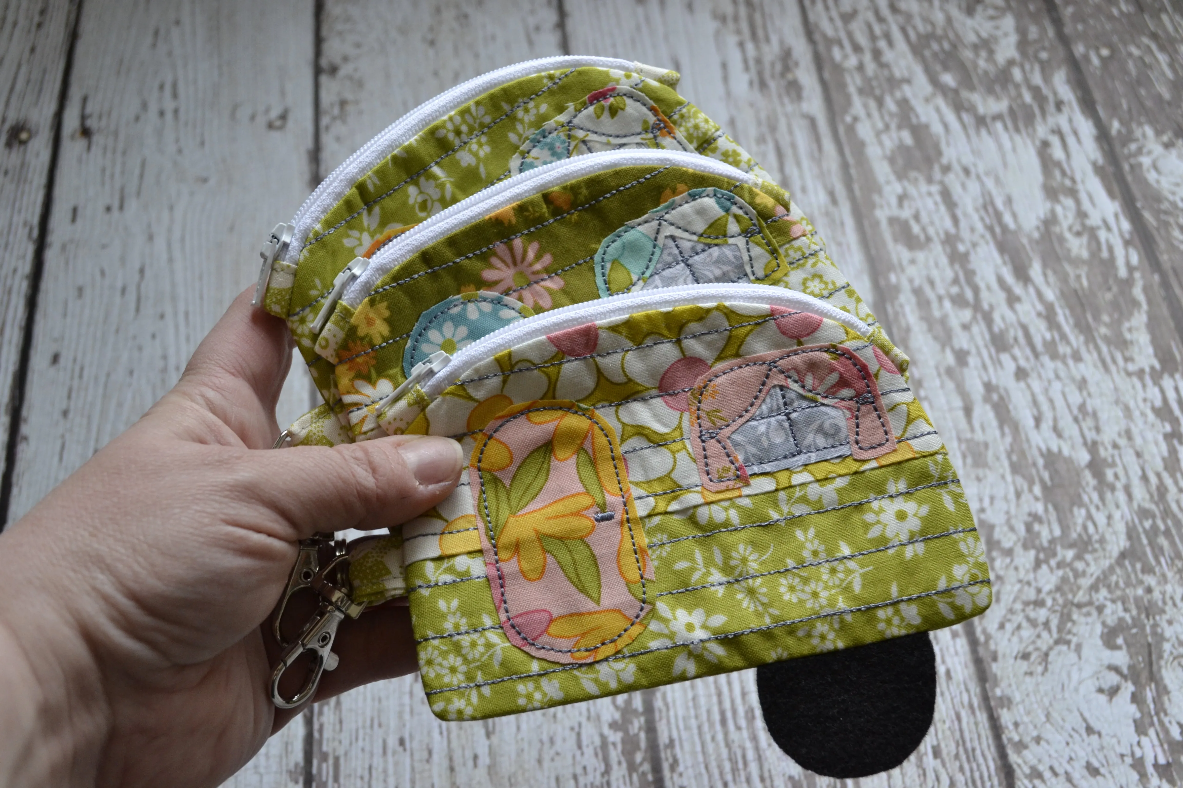 Camper Shaped Coin Purse -Re-Purposed Fabric - Group K - (3)