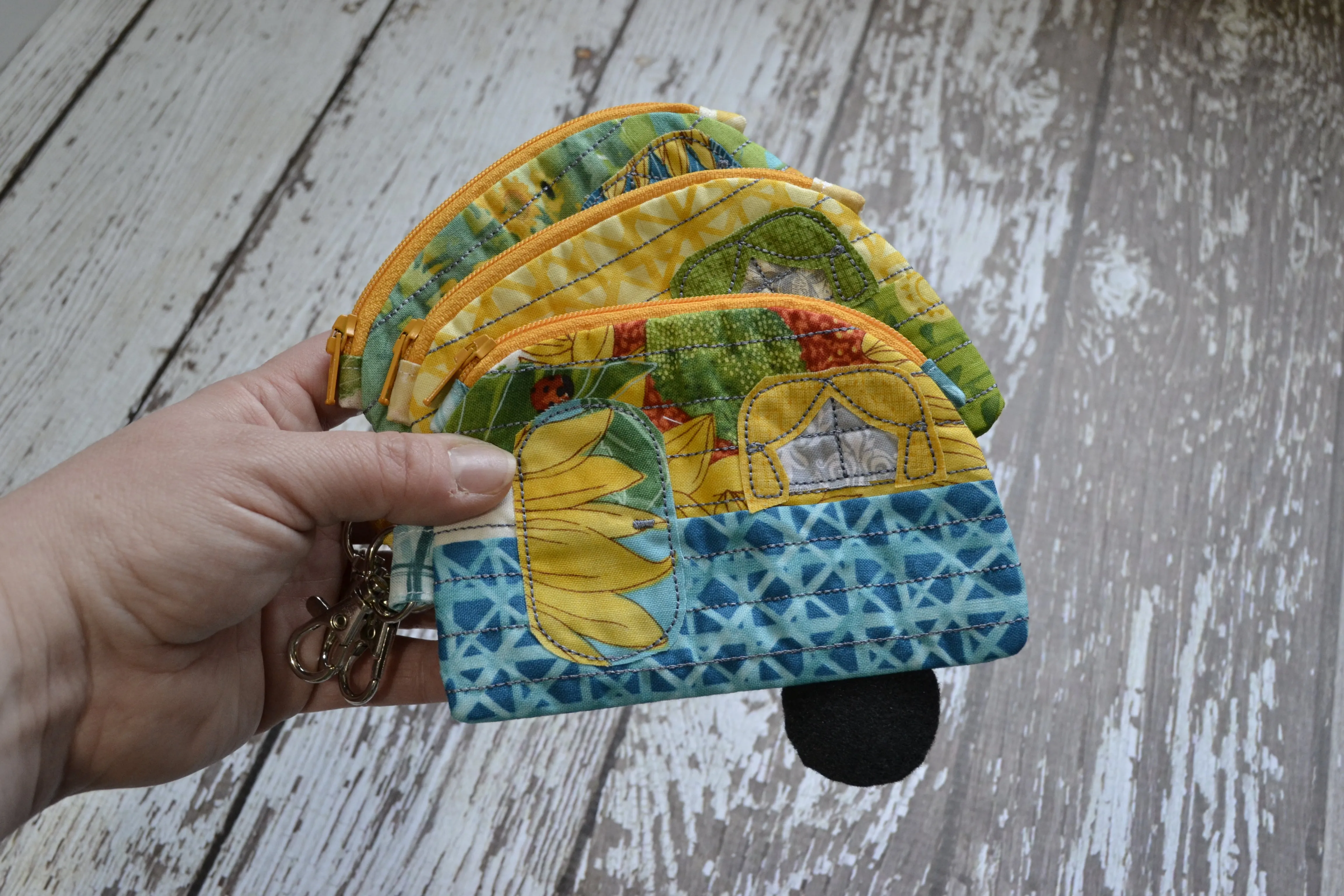 Camper Shaped Coin Purse -Re-Purposed Fabric - Group Q - (3)