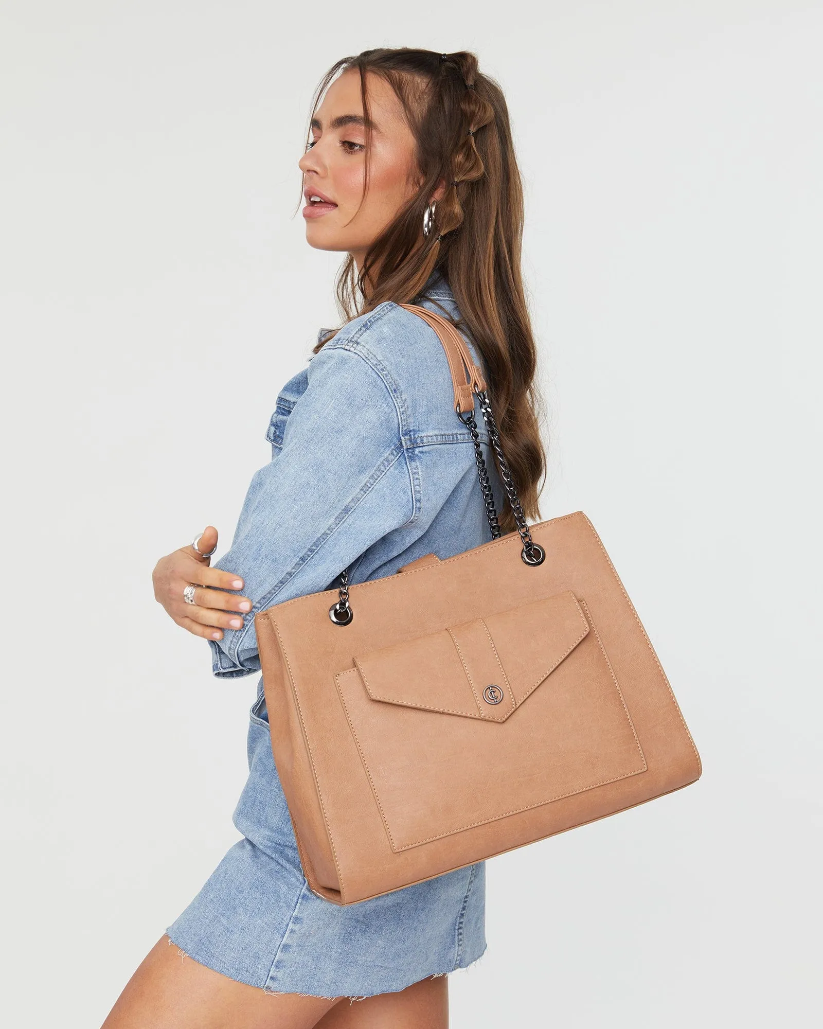 Caramel Megan Chain Tote Bag