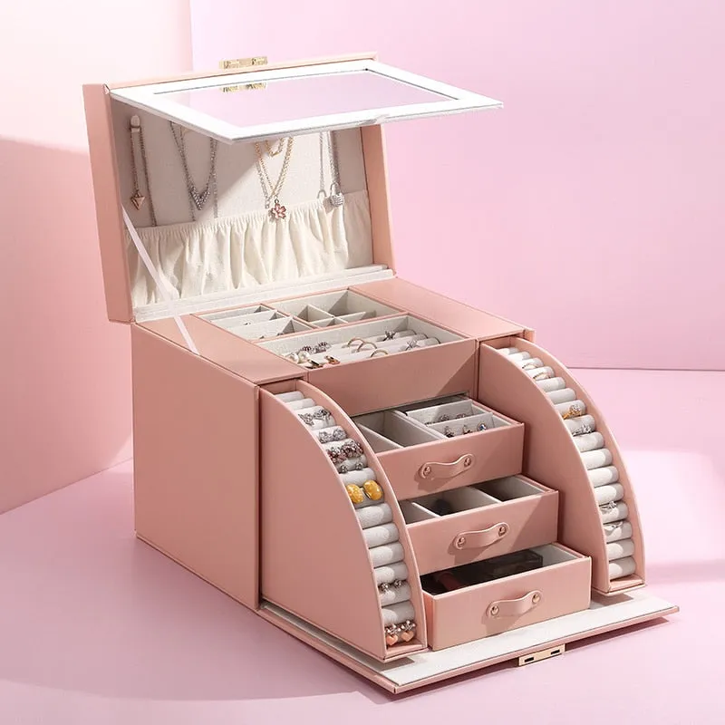 Casegrace Multi-layer Large Jewelry Organizer Box PU Leather Drawer Storage Gift Case For Earrings Ring Jewellery Display Boxes