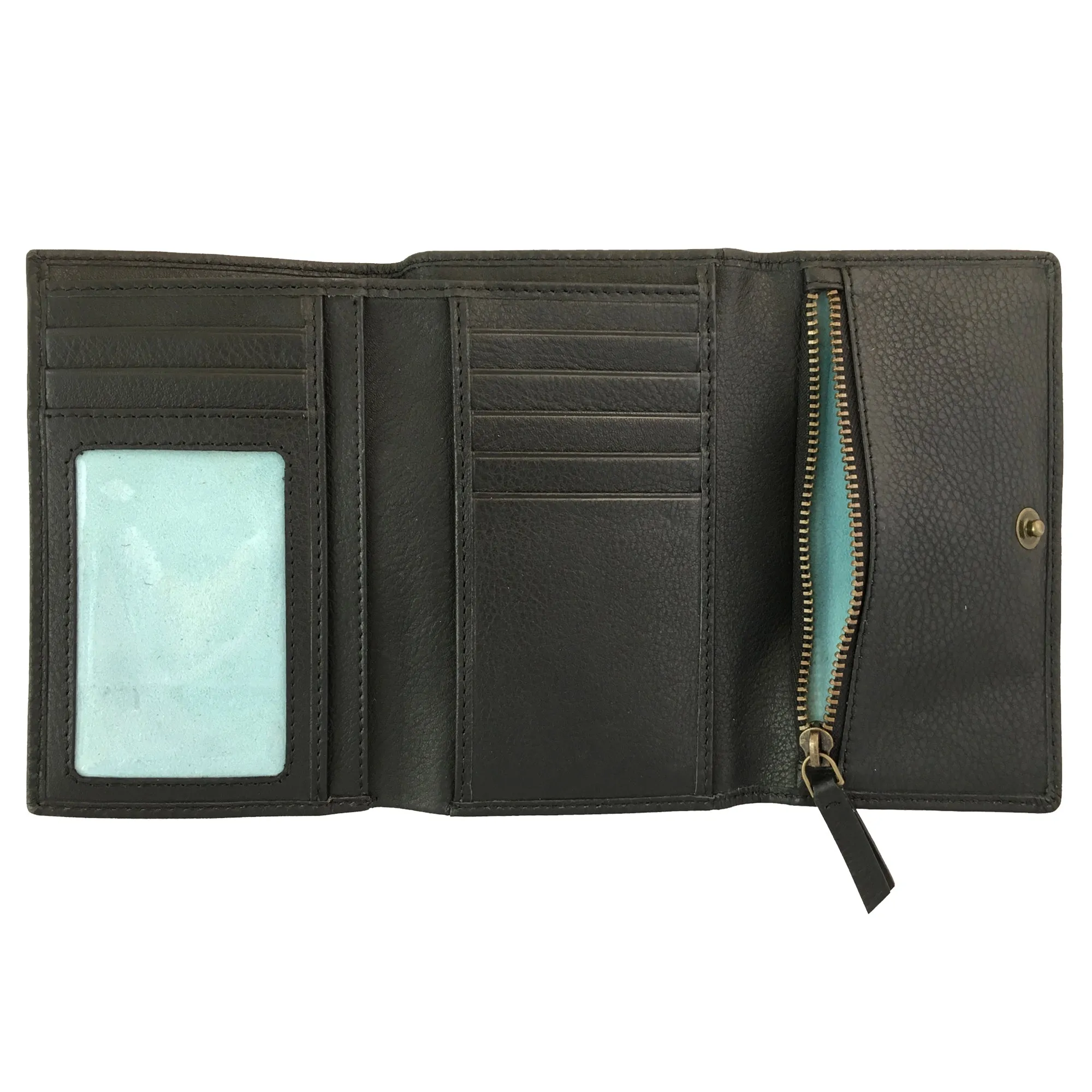 'Chica' Trifold Purse - Black Leather
