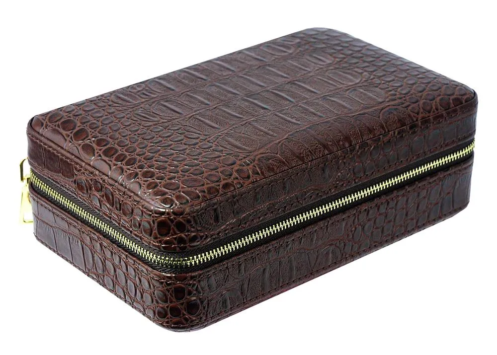 Dark Brown Cigar Humidor Leather Case for Cigars