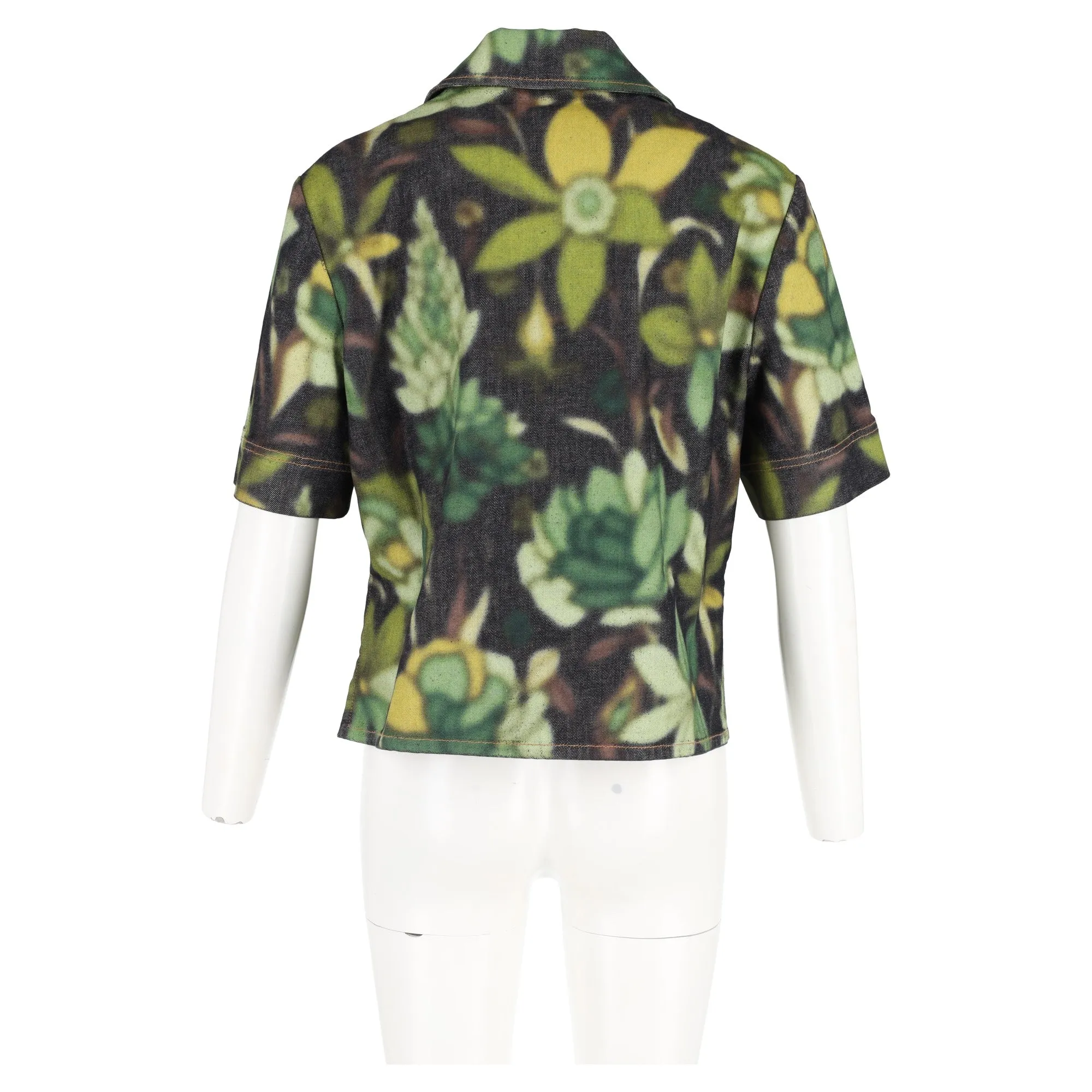 Fendi Floral Buttoned Short Sleeve Jacket in Green Cotton