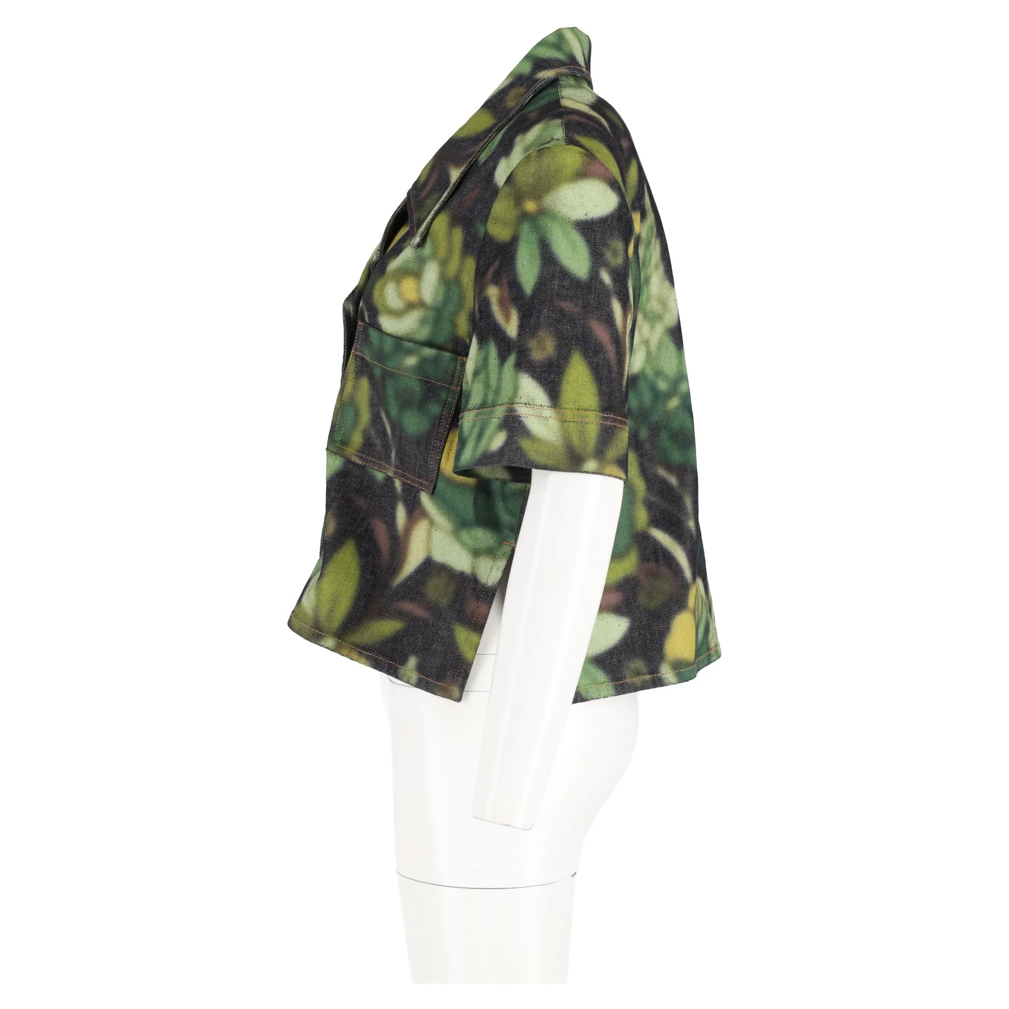 Fendi Floral Buttoned Short Sleeve Jacket in Green Cotton