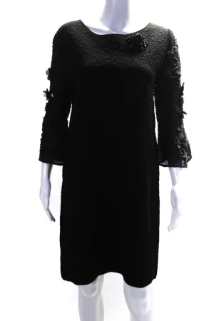 Fendi Womens Embellished Short Sleeve Jacquard Shift Dress Black