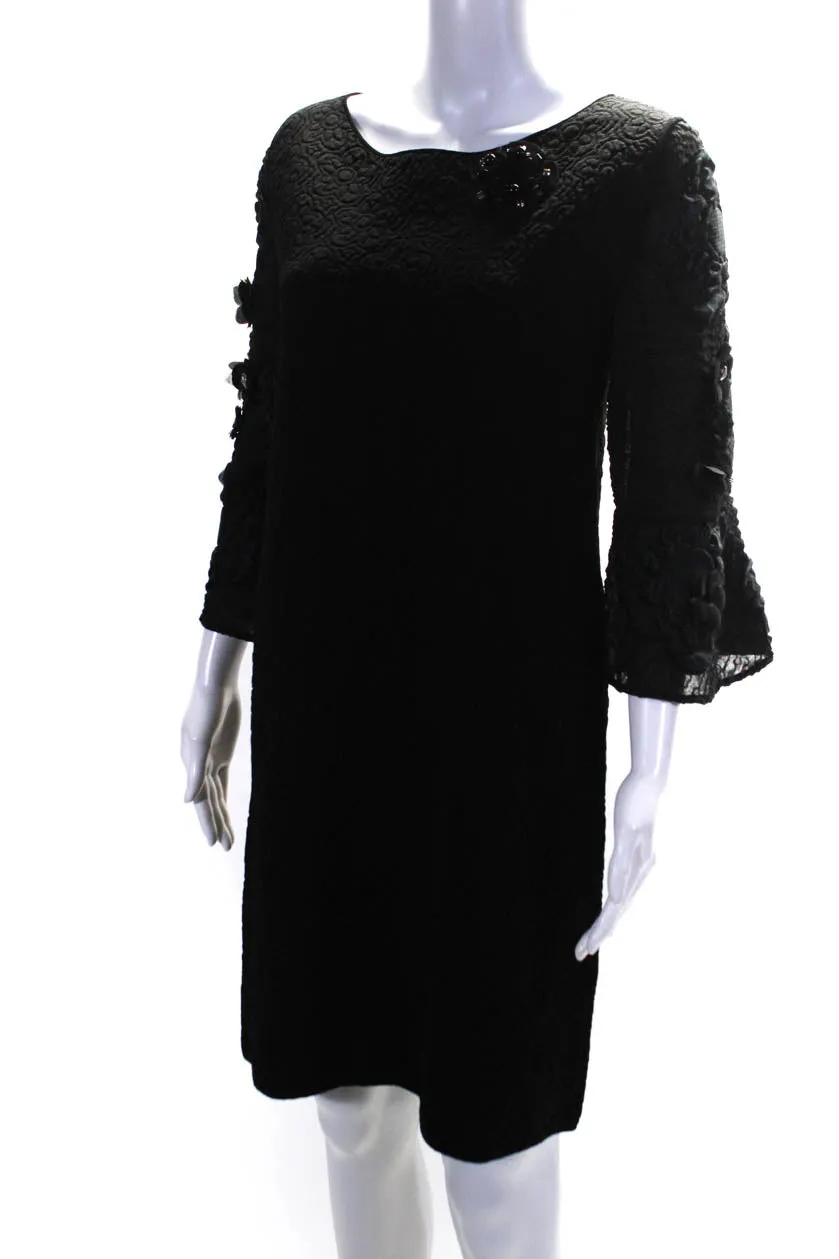 Fendi Womens Embellished Short Sleeve Jacquard Shift Dress Black