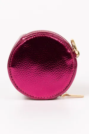 Finley Round Coin Purse - Hot Pink, Metallic Faux Leather