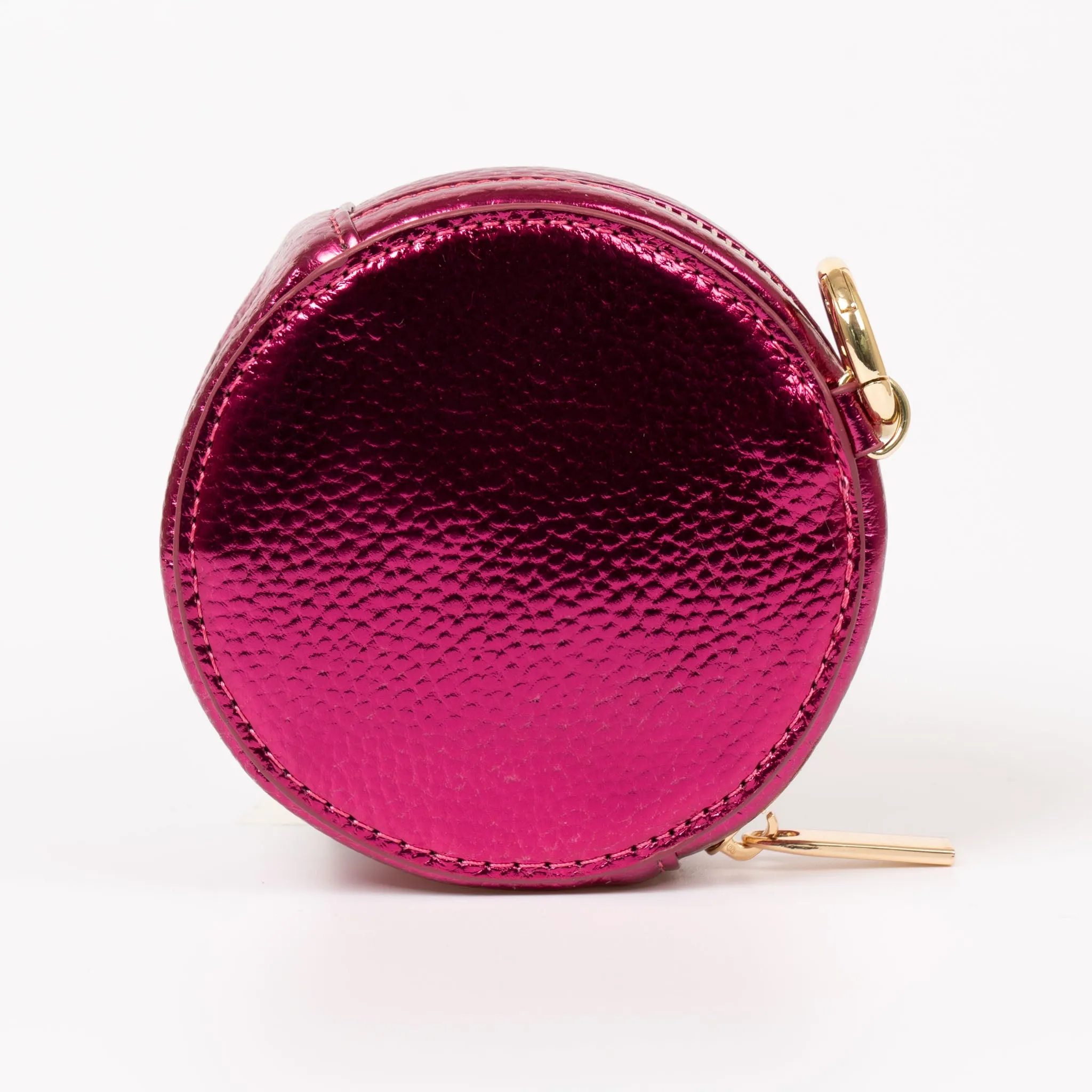 Finley Round Coin Purse - Hot Pink, Metallic Faux Leather
