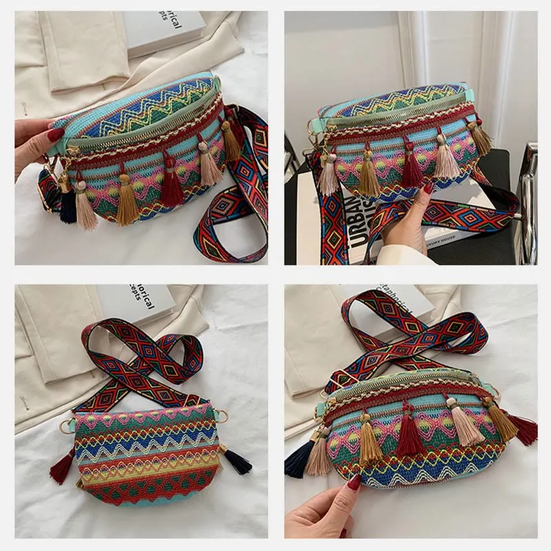 Folk Custom Sling Bag Women Tassel Crossbody Chest Bag