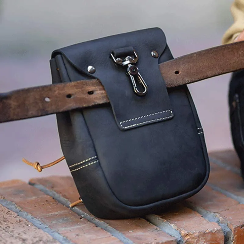 Genuine Leather Drawstring Pouch Purse Waist Bag Portable Wallet Belt Pouch