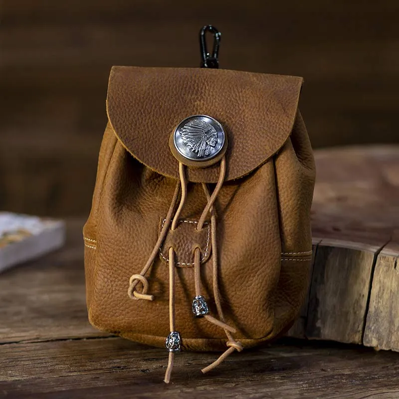 Genuine Leather Drawstring Pouch Purse Waist Bag Portable Wallet Belt Pouch