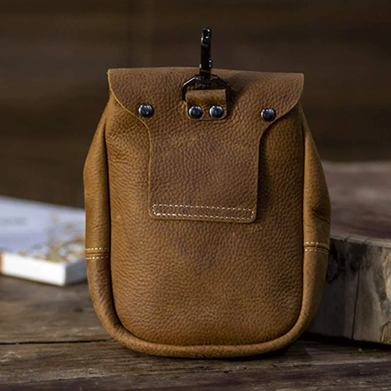 Genuine Leather Drawstring Pouch Purse Waist Bag Portable Wallet Belt Pouch