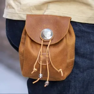 Genuine Leather Drawstring Pouch Purse Waist Bag Portable Wallet Belt Pouch